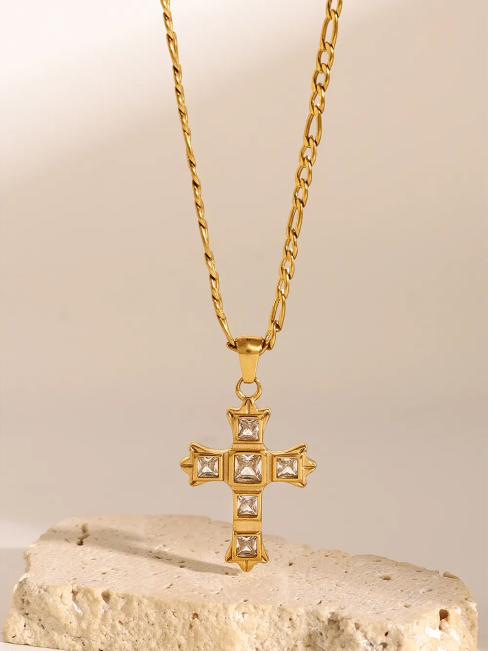 Stainless Steel Zircon Cross Pendant Necklace, image 6
