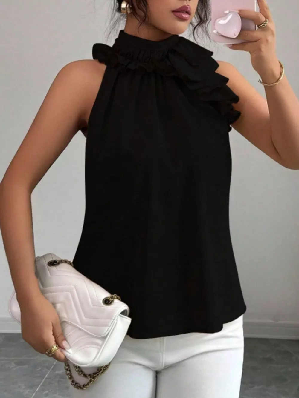Ruffle High Neck Sleeveless Top, image 5