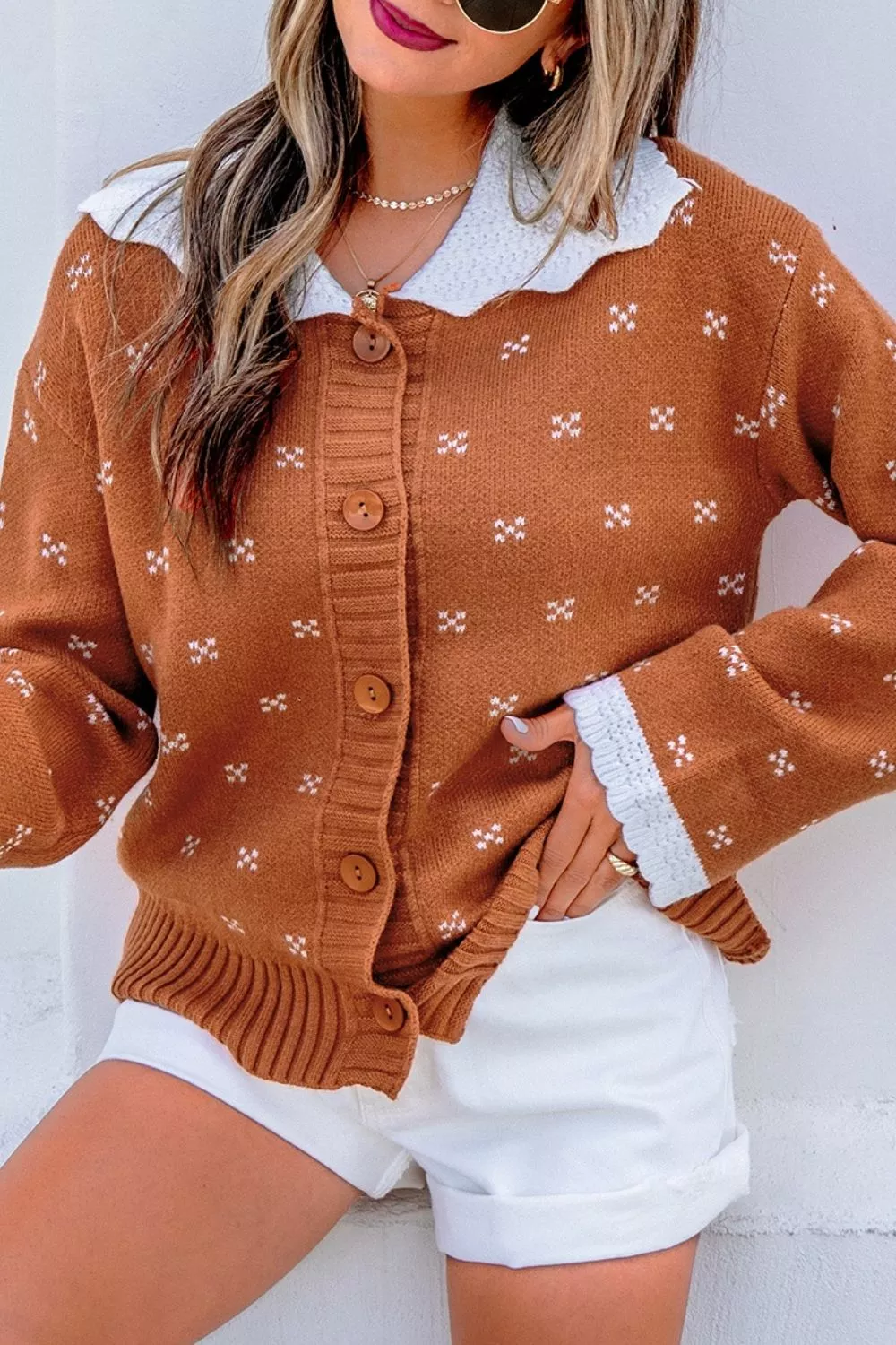 Peter Pan Collar Colorblock Long Sleeve Knitwear Cardigan, image 4