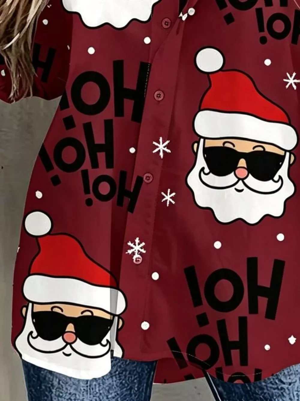 Full Size Christmas Santa Claus Print Button-Down Shirt Plus Size, image 4