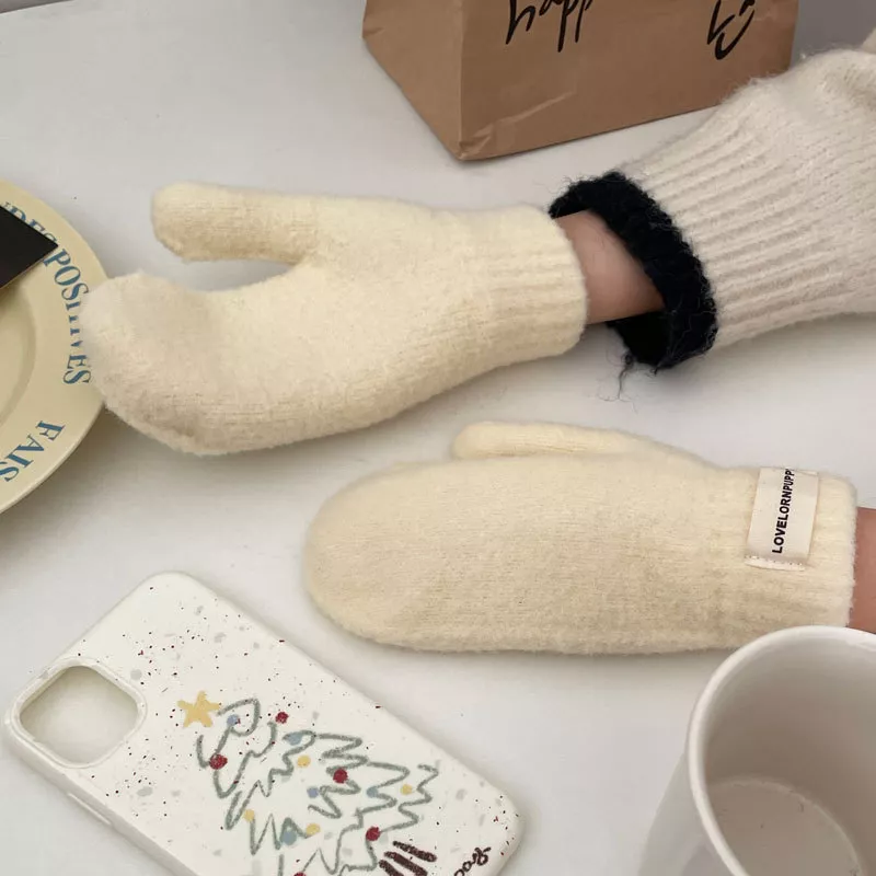 Warm Plush Knitted Mitten Gloves, image 10
