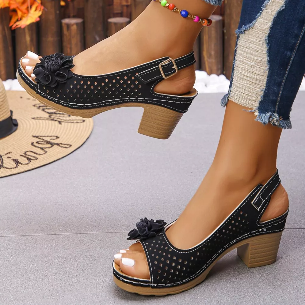 Floral Accent Block Heel Sandals, image 7