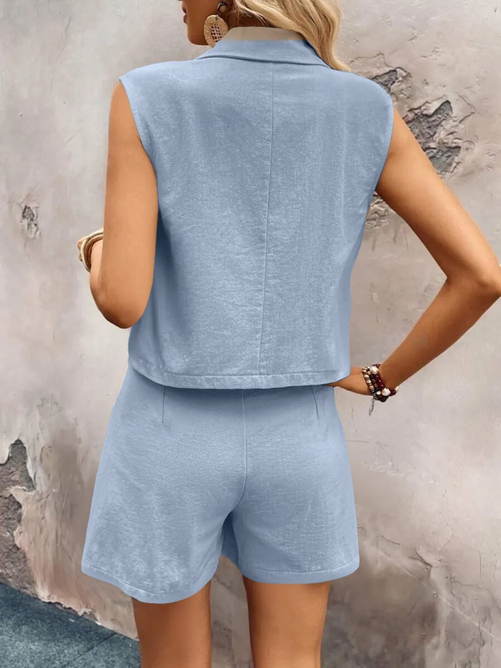 One Button Sleeveless Top and Shorts Set, image 12