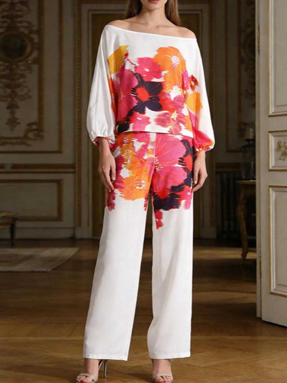 Floral Print Off-Shoulder Top and Pants Set