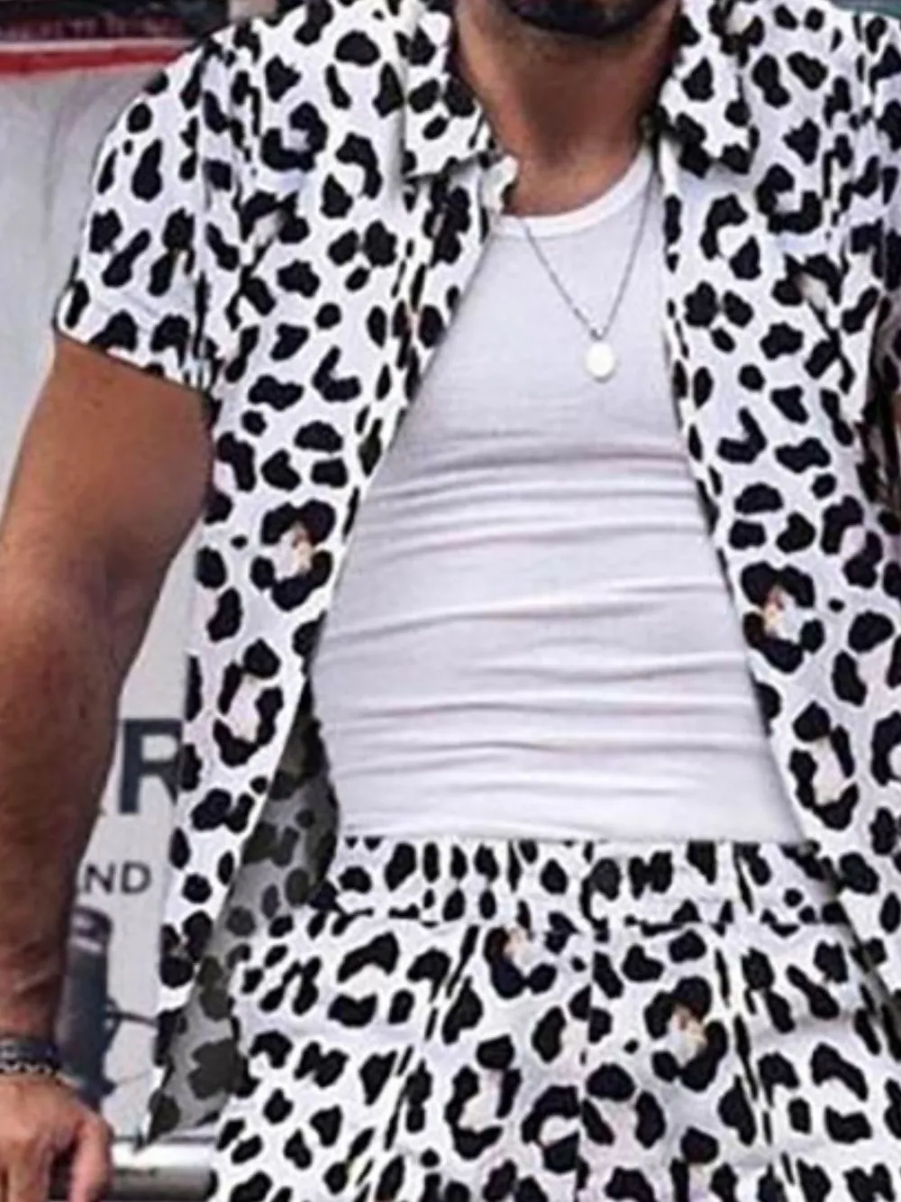 Men's Full Size Leopard Button Up Shirt and Shorts Set Plus Size, image 2