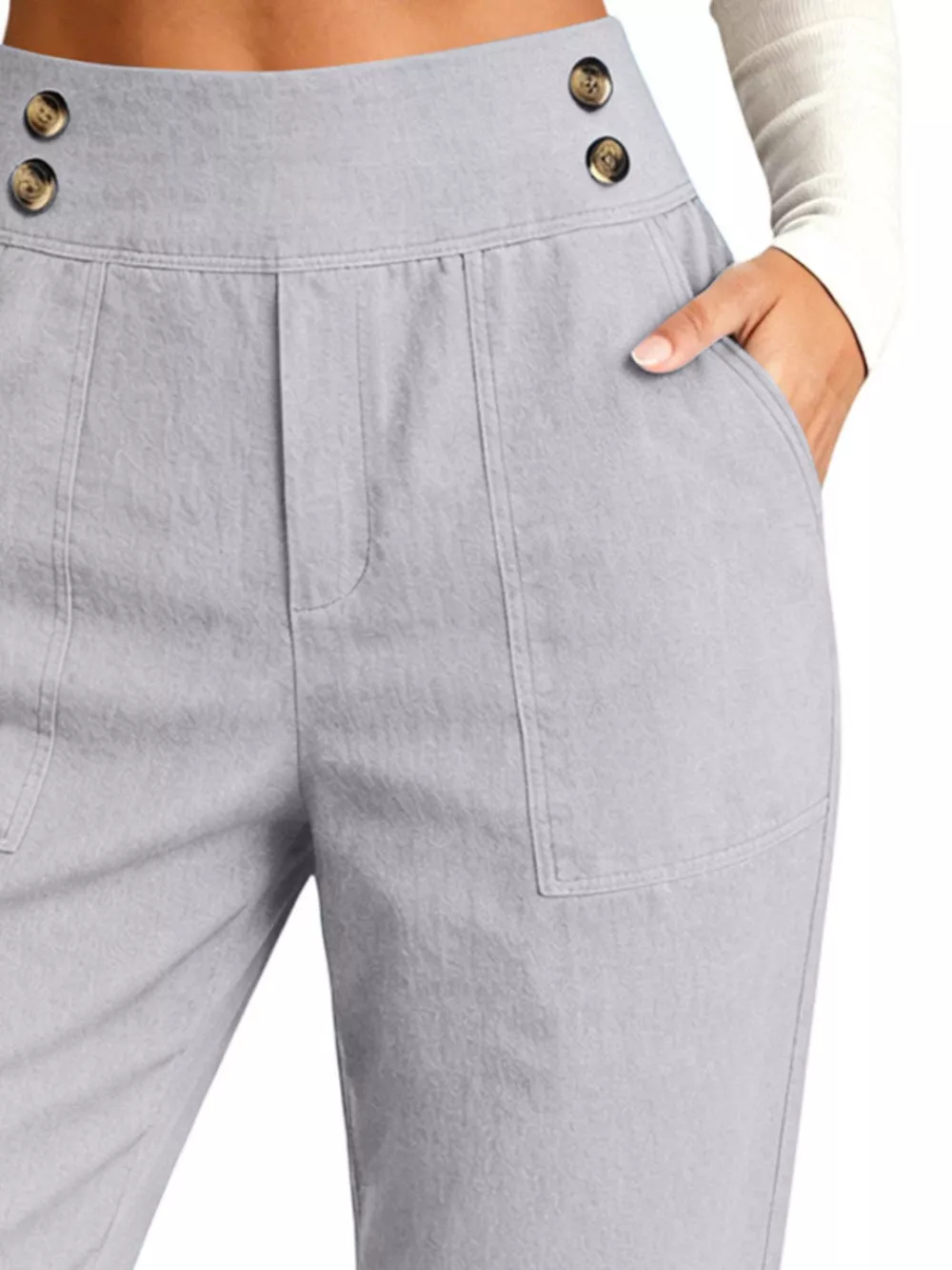 Full Size High-Waisted Button-Detail Cropped Pants Plus Size, image 4