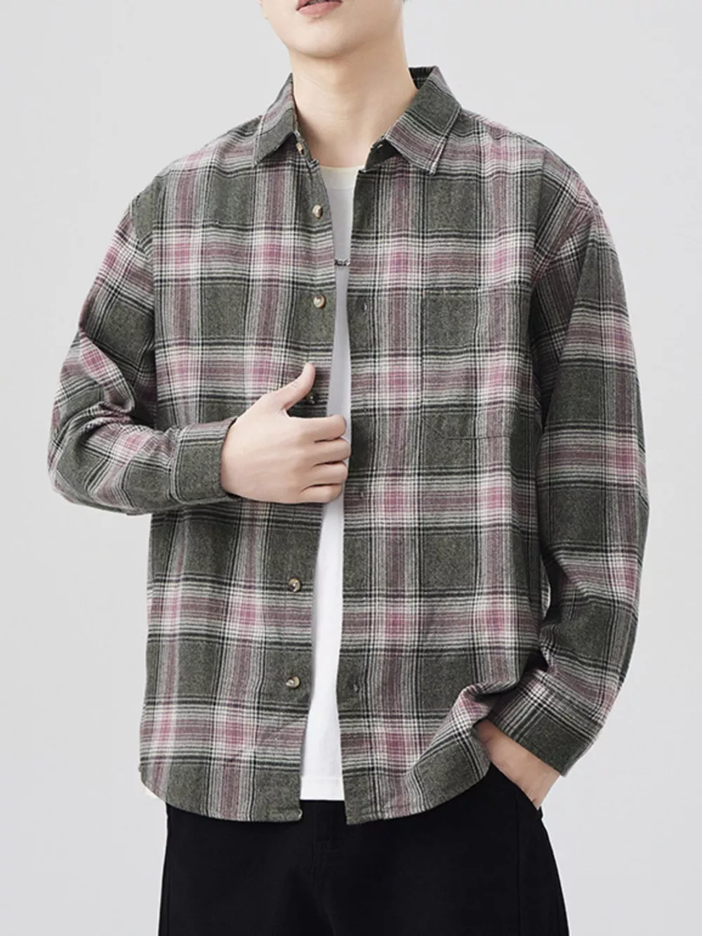 Men's Plus Size Plaid Button Up Long Sleeve Shirt, image 4