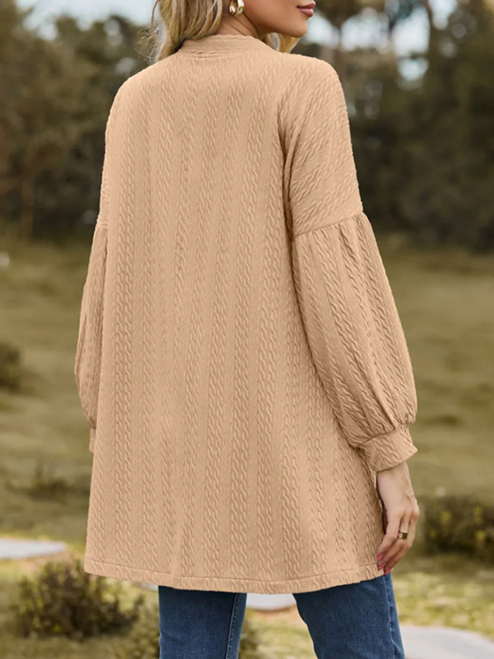 Textured Open Front Dropped Shoulder Cardigan, image 3