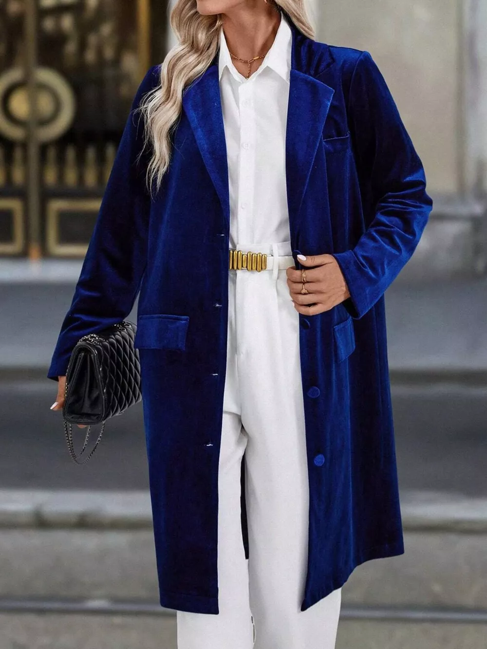 Lapel Collar Long Sleeve Longline Coat, image 14