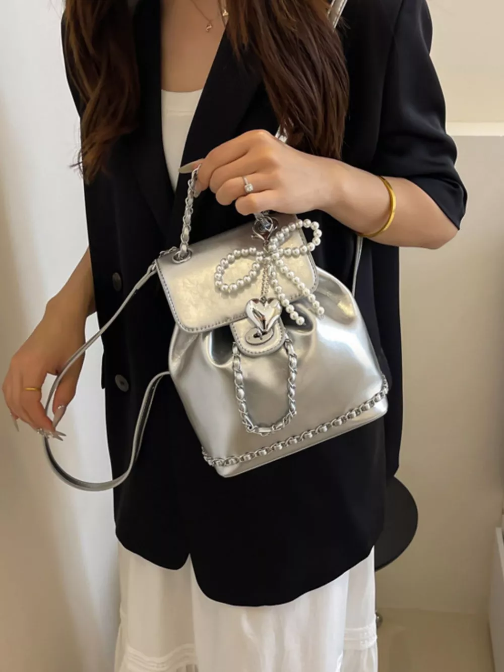 Pearl Decor Backpack Bag