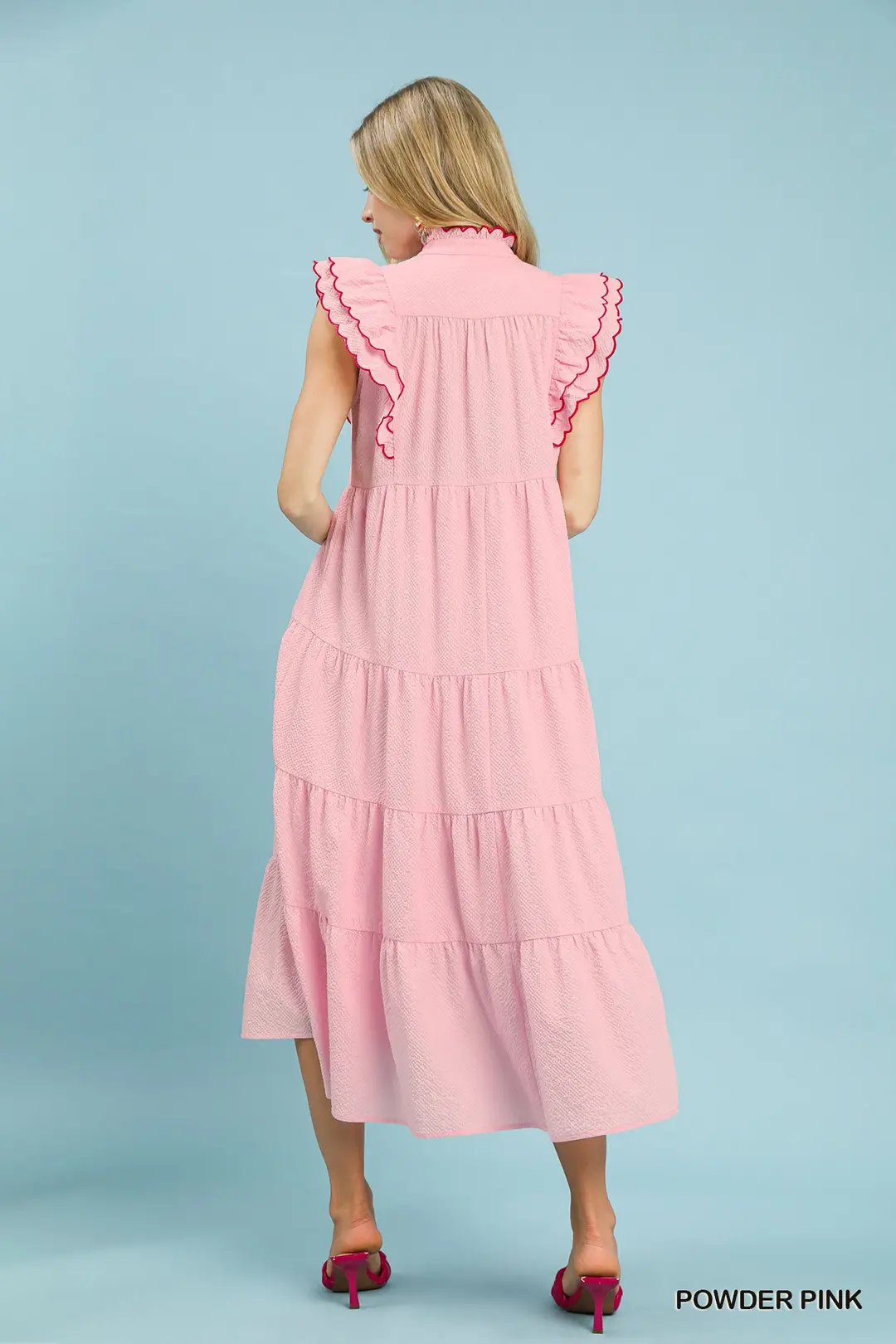 Seersucker Ruffle Sleeve Tiered Midi Dress, image 4