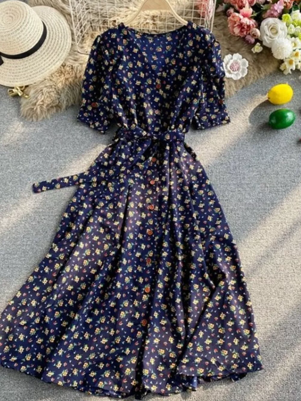 Floral Print V-Neck Midi Dress, image 6