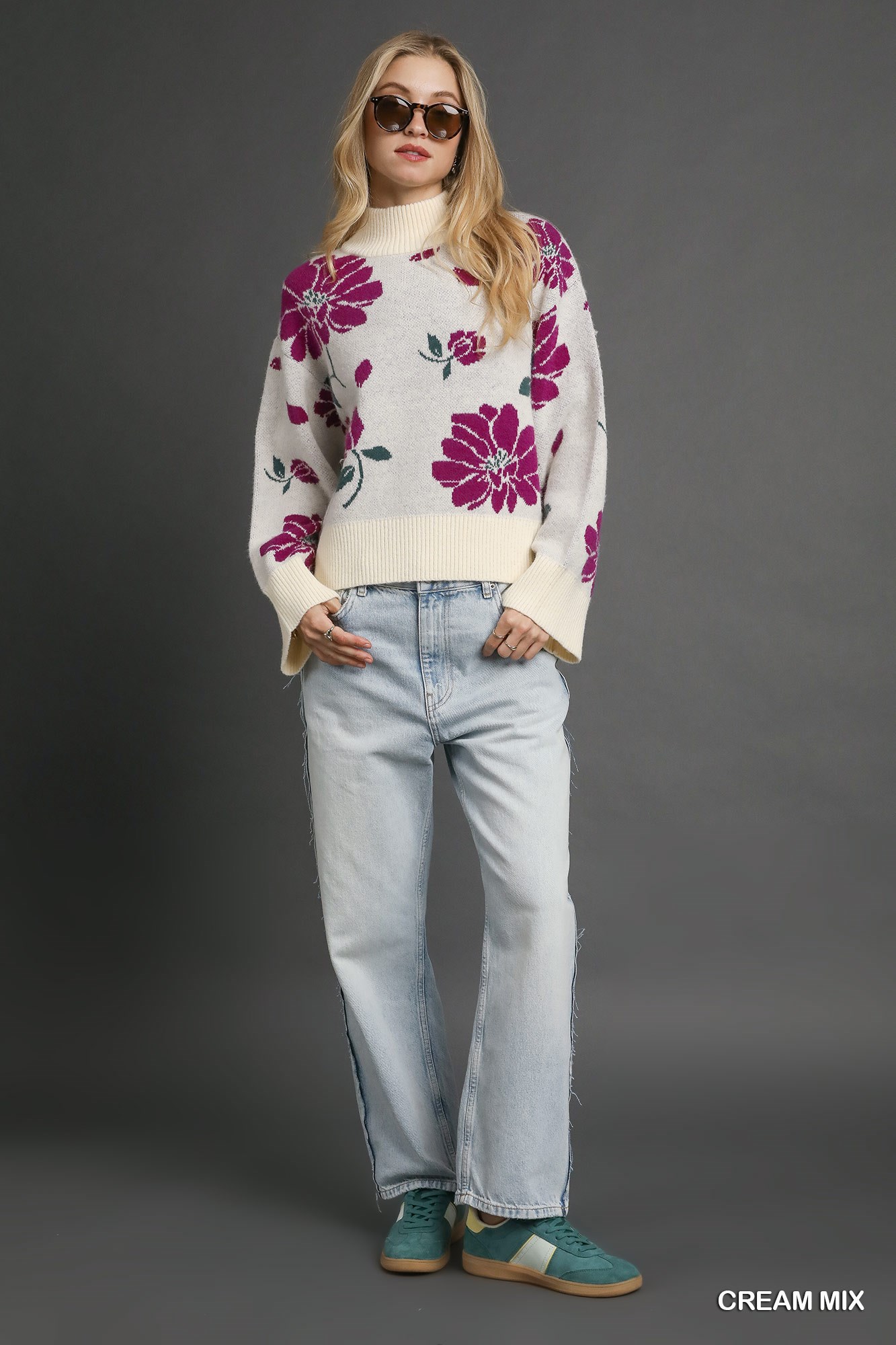 Floral Patterned Mock Neck Sweater, image 4