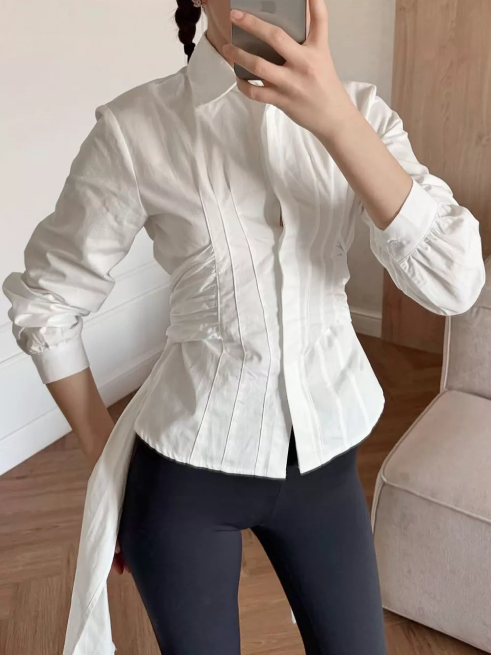 Slim-Fit Ruched Waist Shirt, image 2