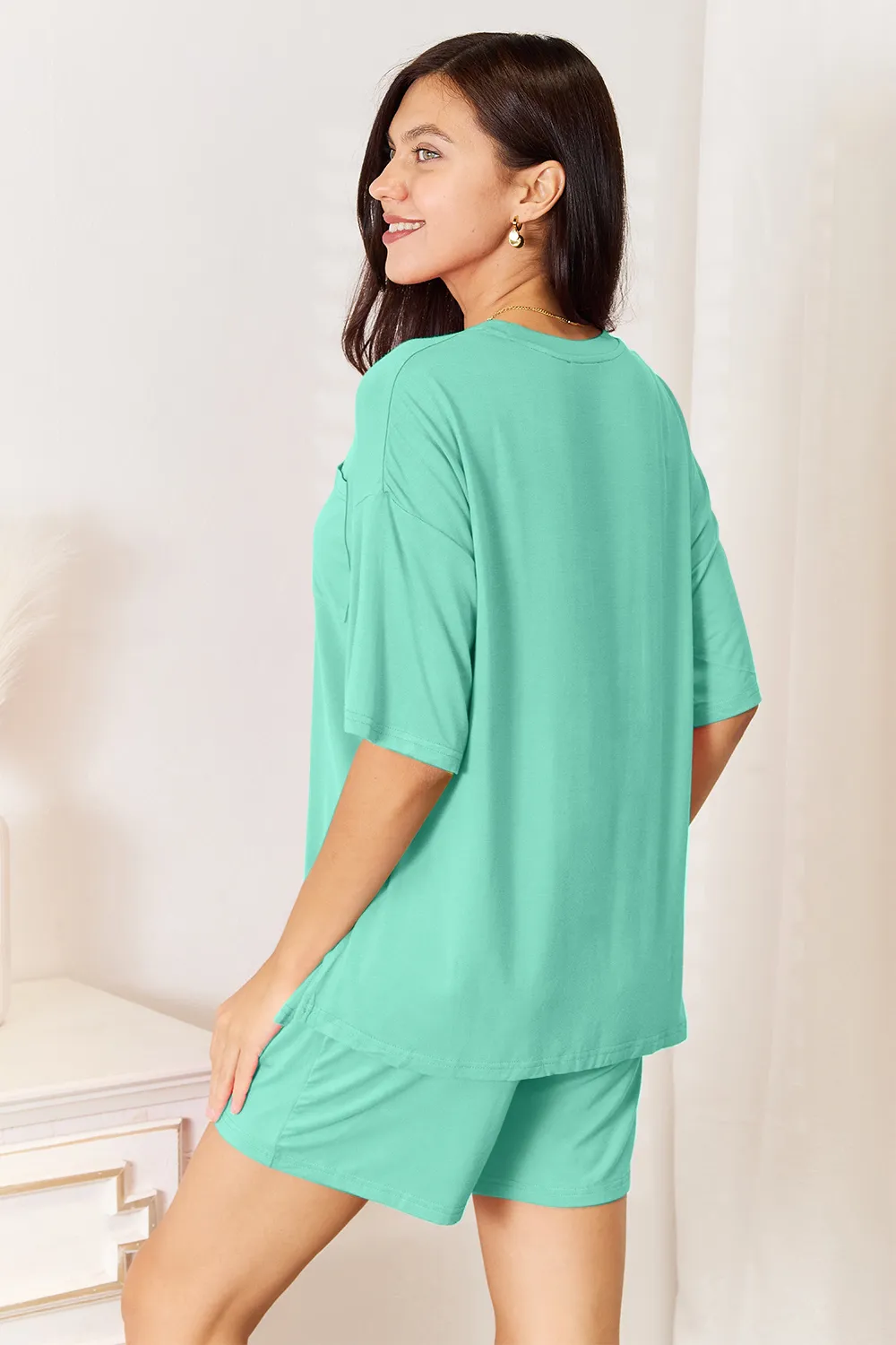 Bamboo Full Size Round Neck Drop Shoulder T-Shirt and Shorts Set, image 2