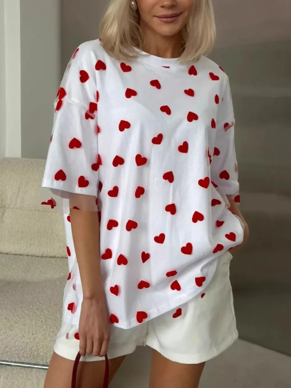 Heart Print Oversized T-Shirt, image 12