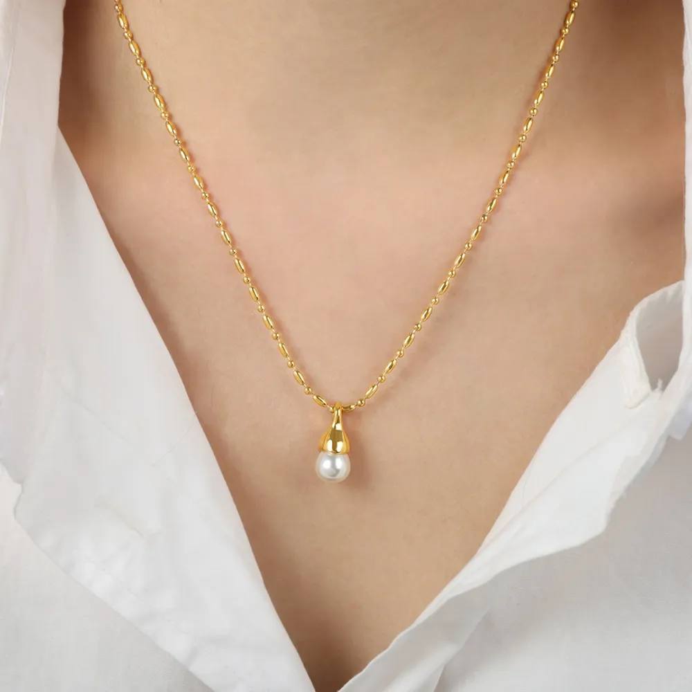 Titanium Steel Pearl Pendant Necklace, image 2