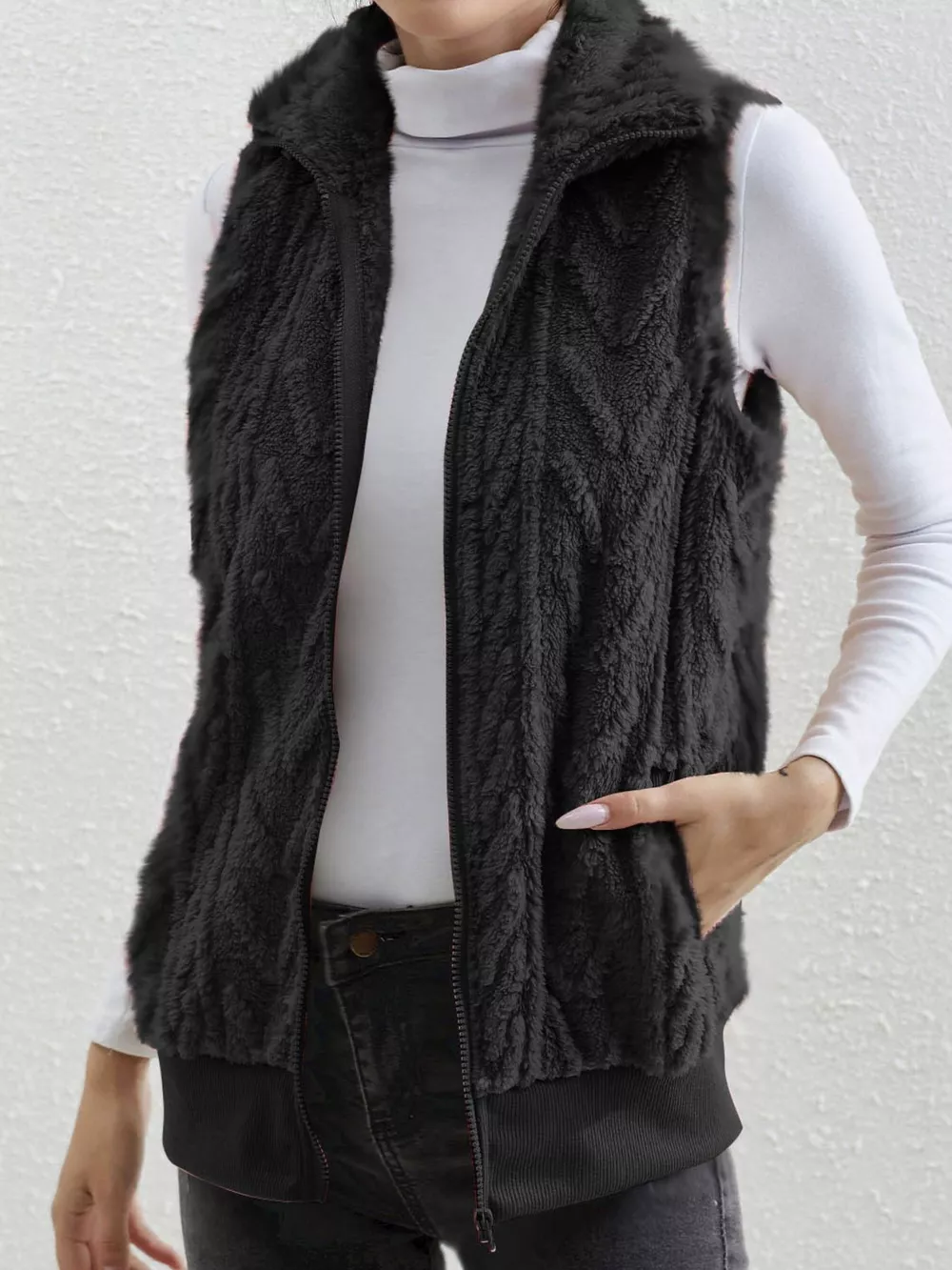 Full Size Cozy Faux Fur Zip-Up Vest Coat Plus Size, image 12