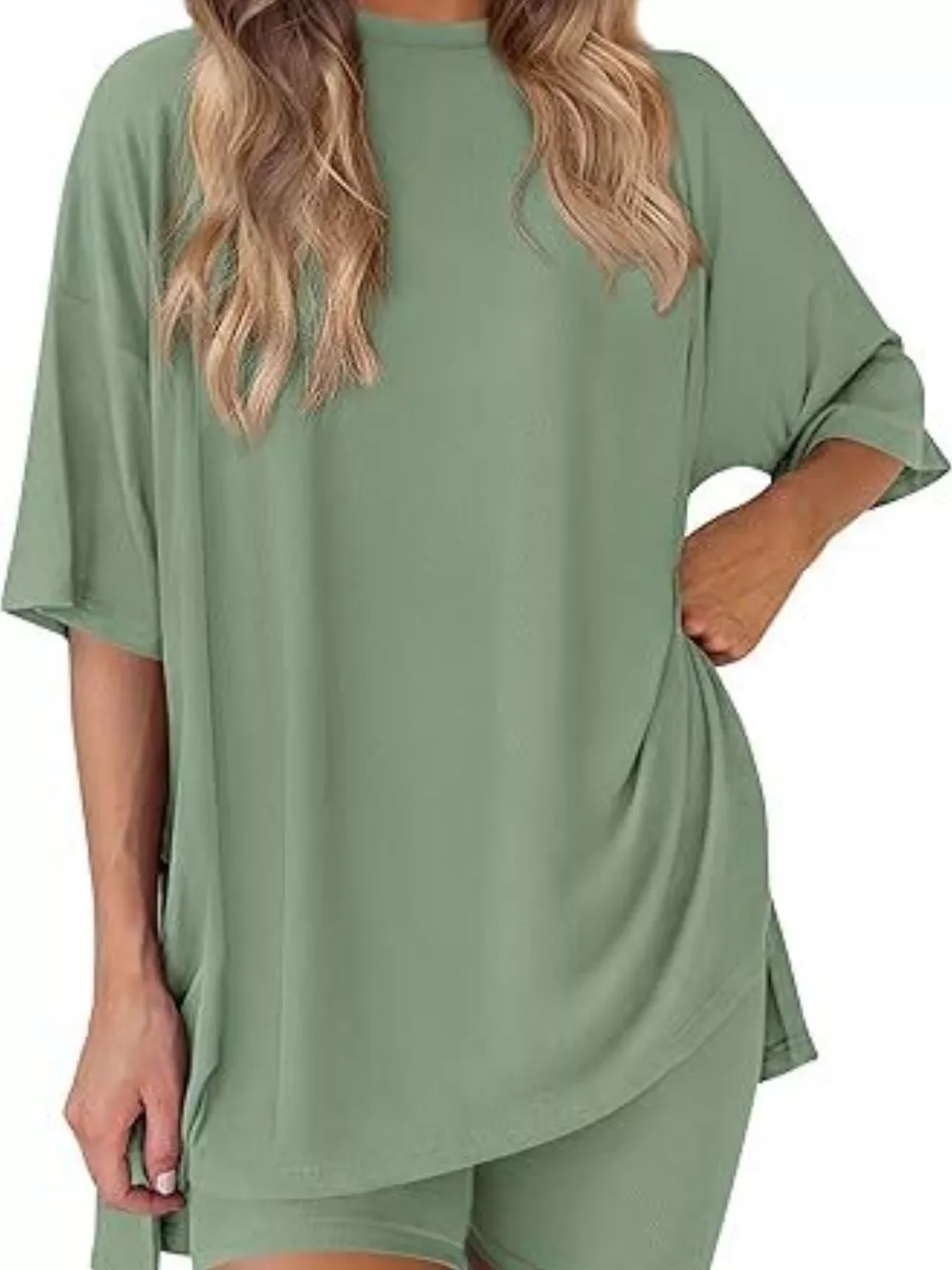 Full Size Relaxed Fit Round Neck Top and Shorts Two-Piece Set Plus Size, image 4