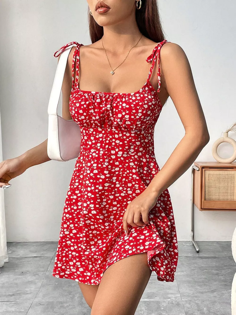 Floral Print Tie Strap Mini Dress, image 7
