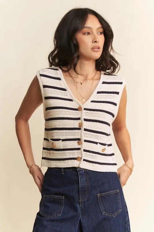 Sleeveless Cropped Striped Sweater Knit Vest Top, image 2