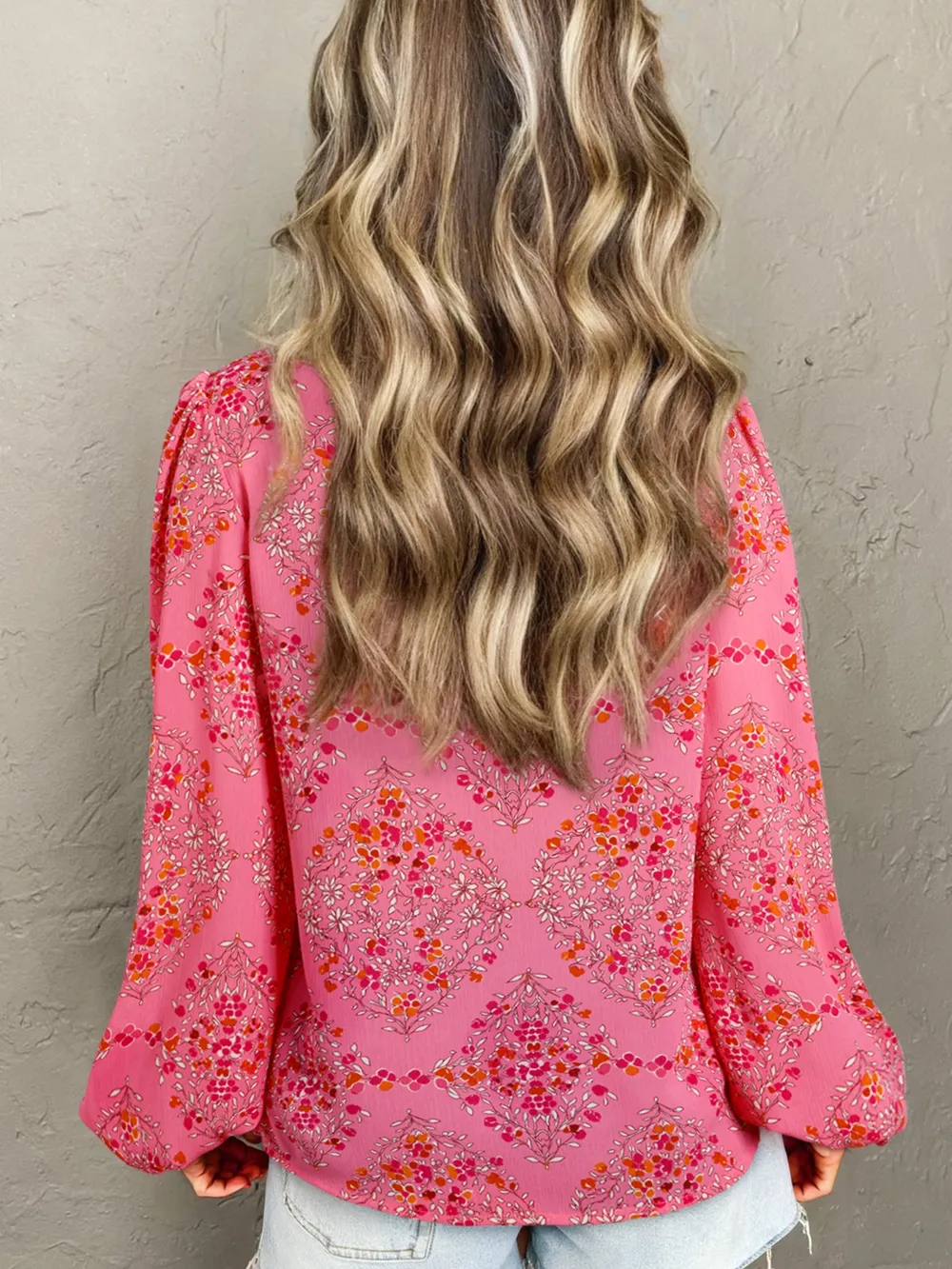 Floral Print Lantern Sleeve Loose Shirt, image 4