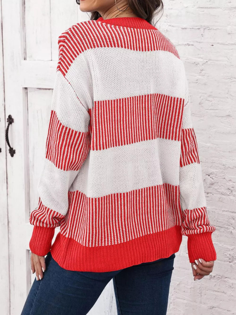 Full Size Color Block Dropped Shoulder Sweater Plus Size, image 17
