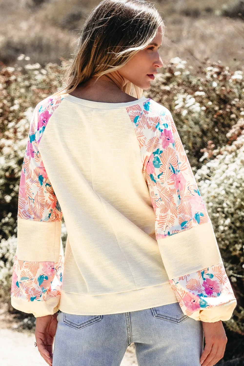 Printed Round Neck Balloon Sleeve Sweatshirt, image 5