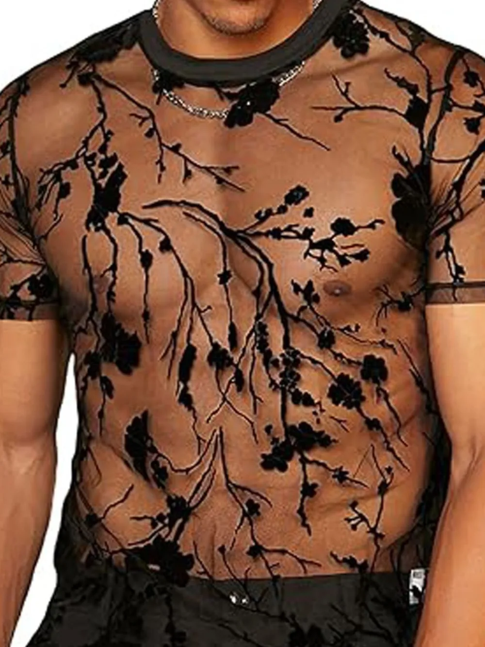 Men's Full Size Round Neck Short Sleeve Sheer Top Plus Size, image 2