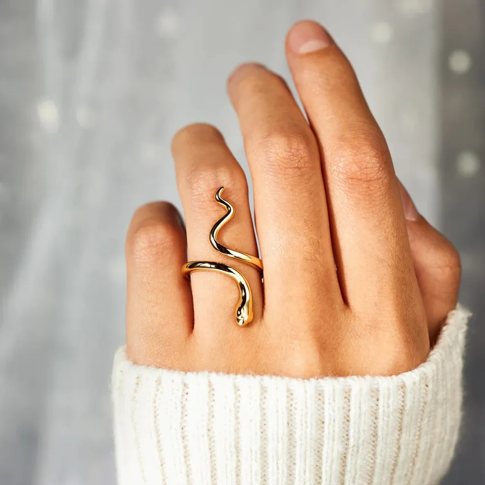 Snake Shape 18K Gold-Plated Bypass Ring, image 4