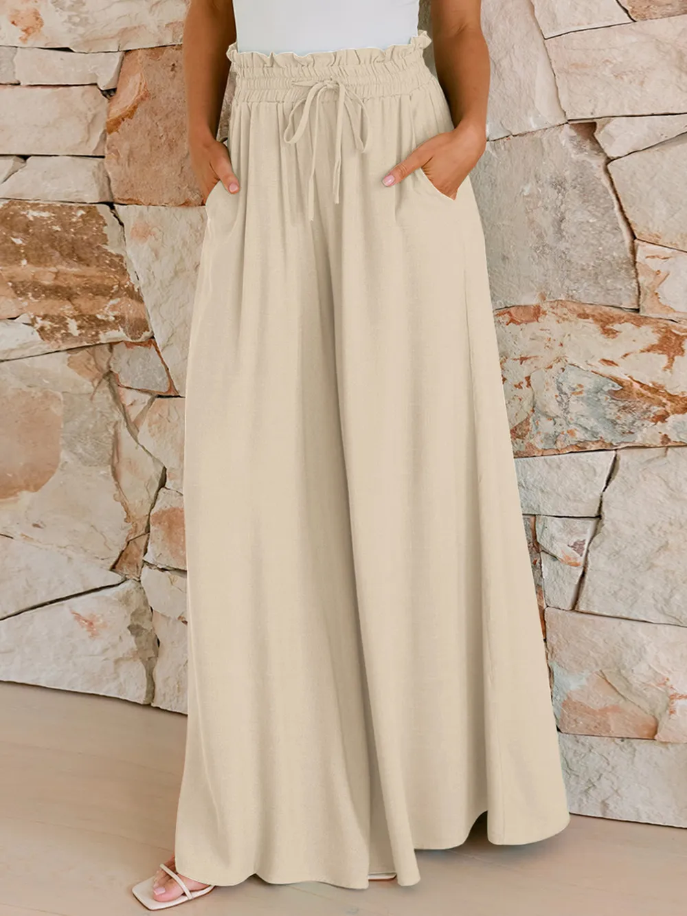 Drawstring Wide Leg Pants with Pockets, image 2