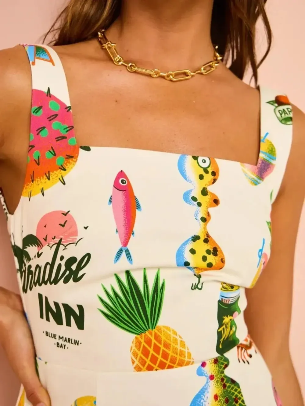 Printed Square Neck Summer Mini Dress, image 3
