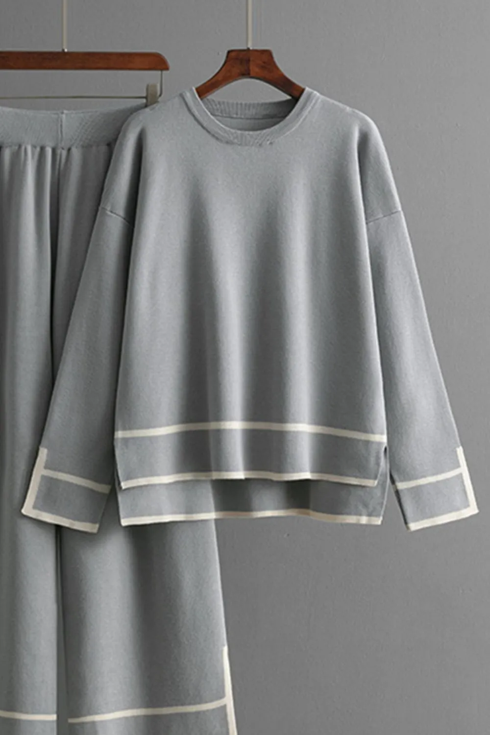High-Low Round Neck Top and Pants Sweater Set, image 10
