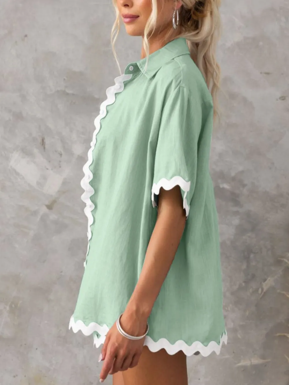 Contrast Trim Half Sleeve Top and Shorts Set, image 2