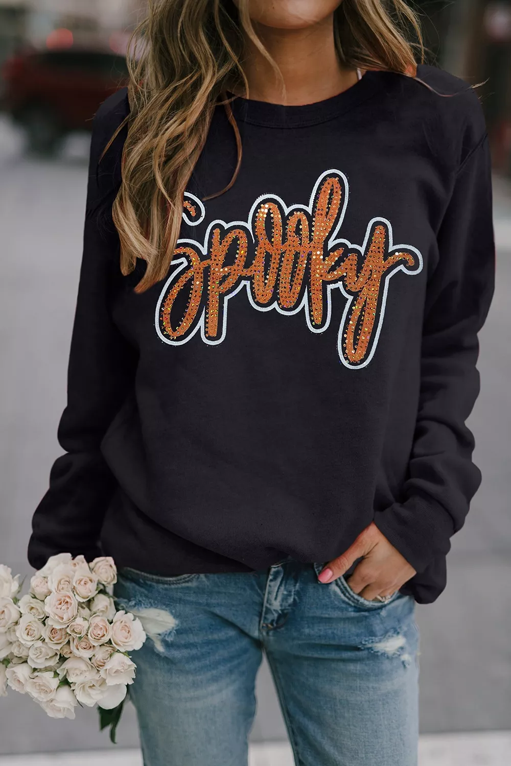 Spooky Rhinestone Drop Shoulder Sweatshirt, image 3