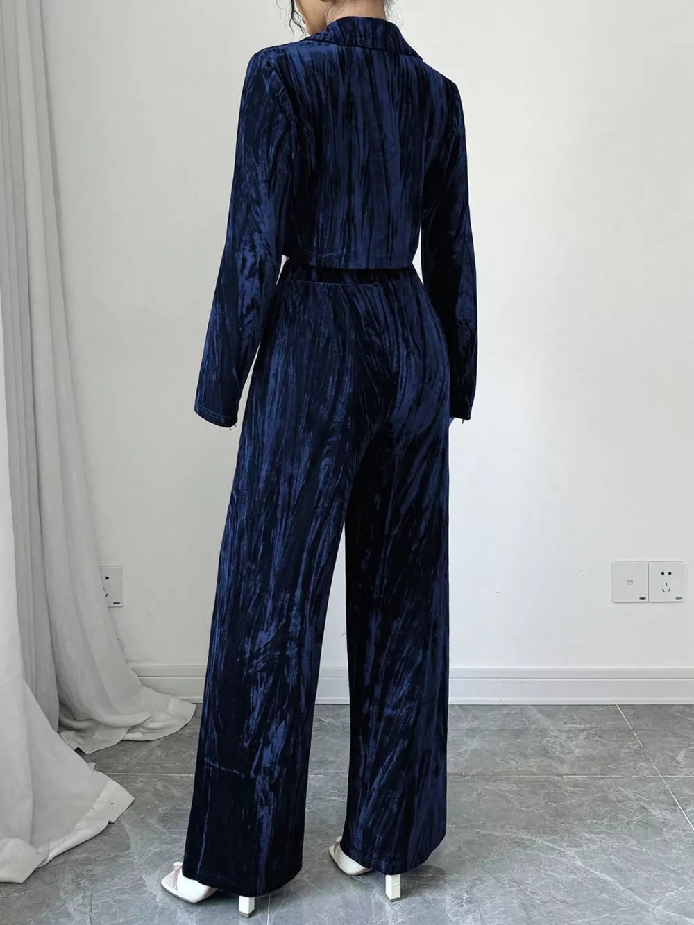Pleated Velvet Blazer & Wide Leg Pants Set, image 5