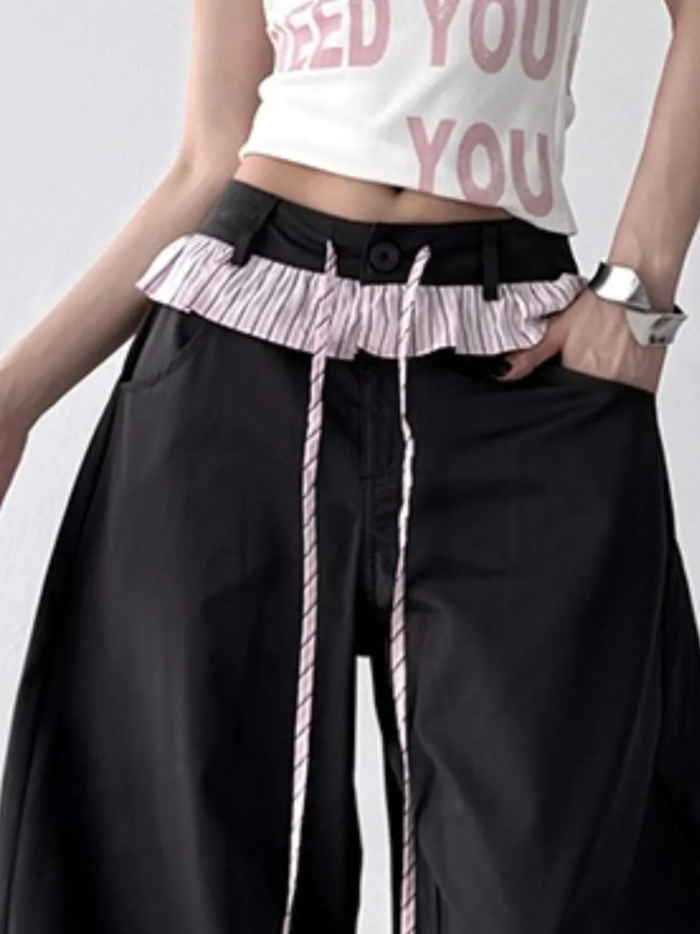 Wide Leg Drawstring Casual Pants, image 8