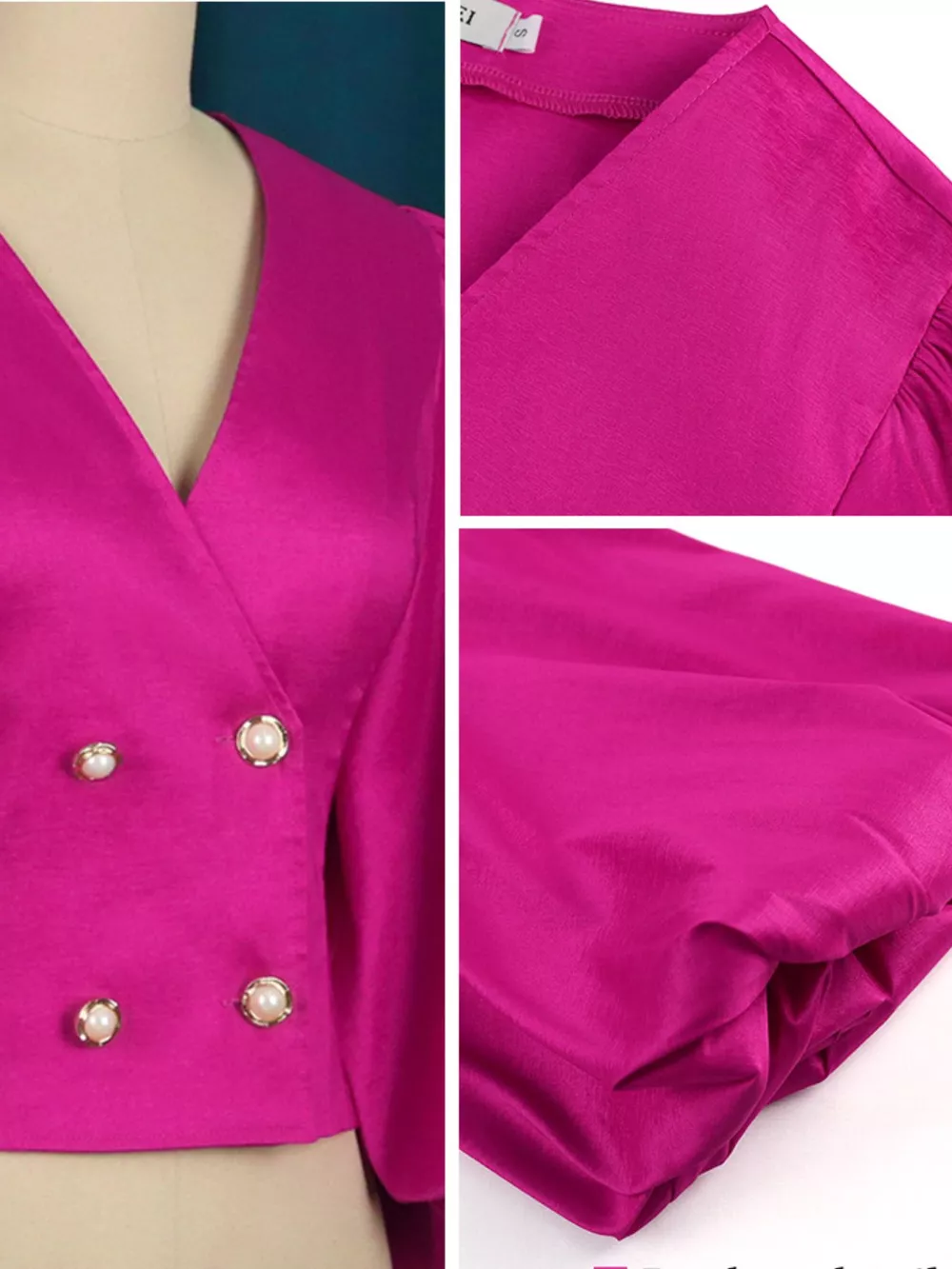 Full Size Double-Breasted Puff Sleeve Blouse Plus Size, image 7
