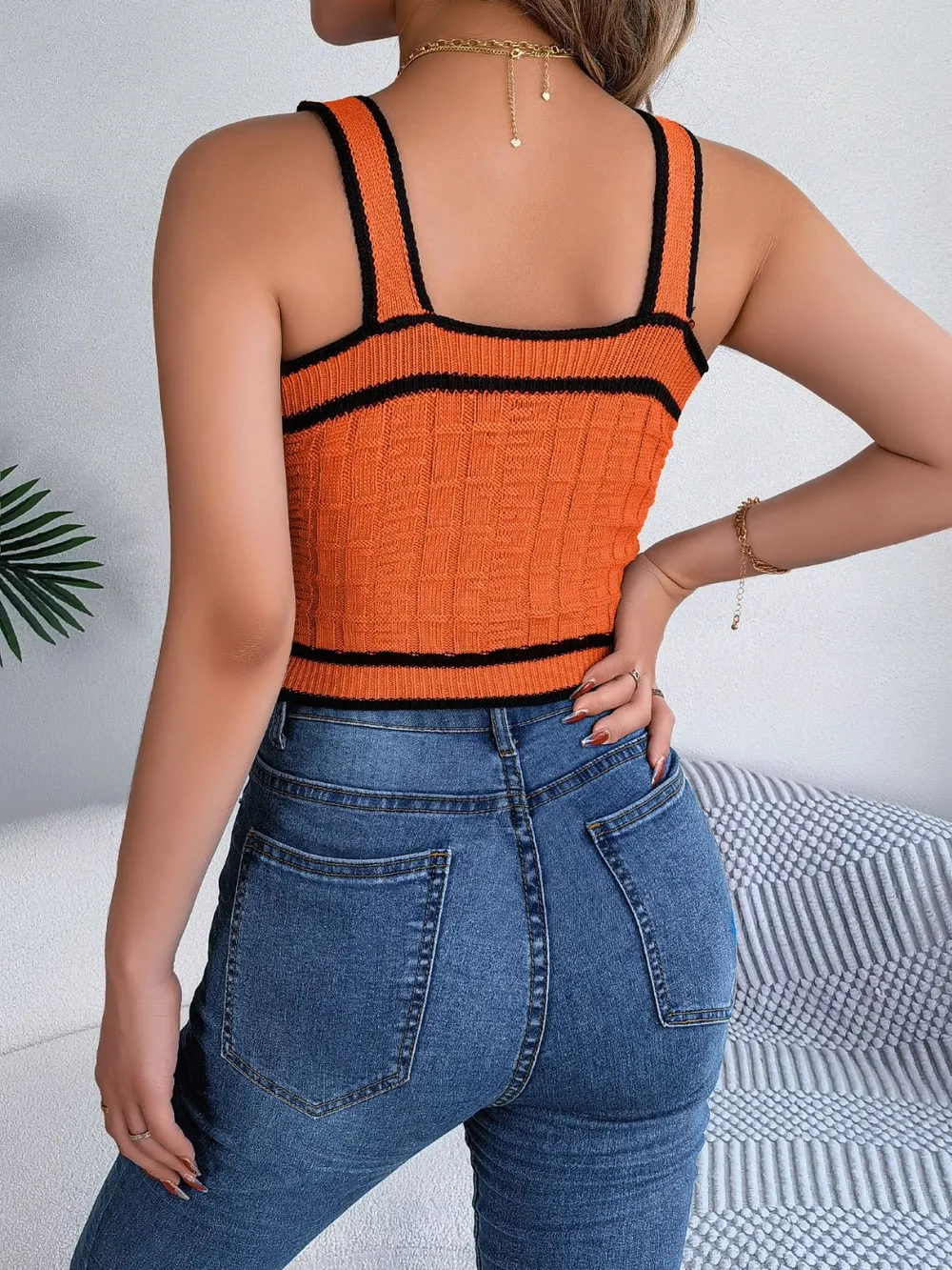 Decorative Button Wide Strap Knit Cami, image 6