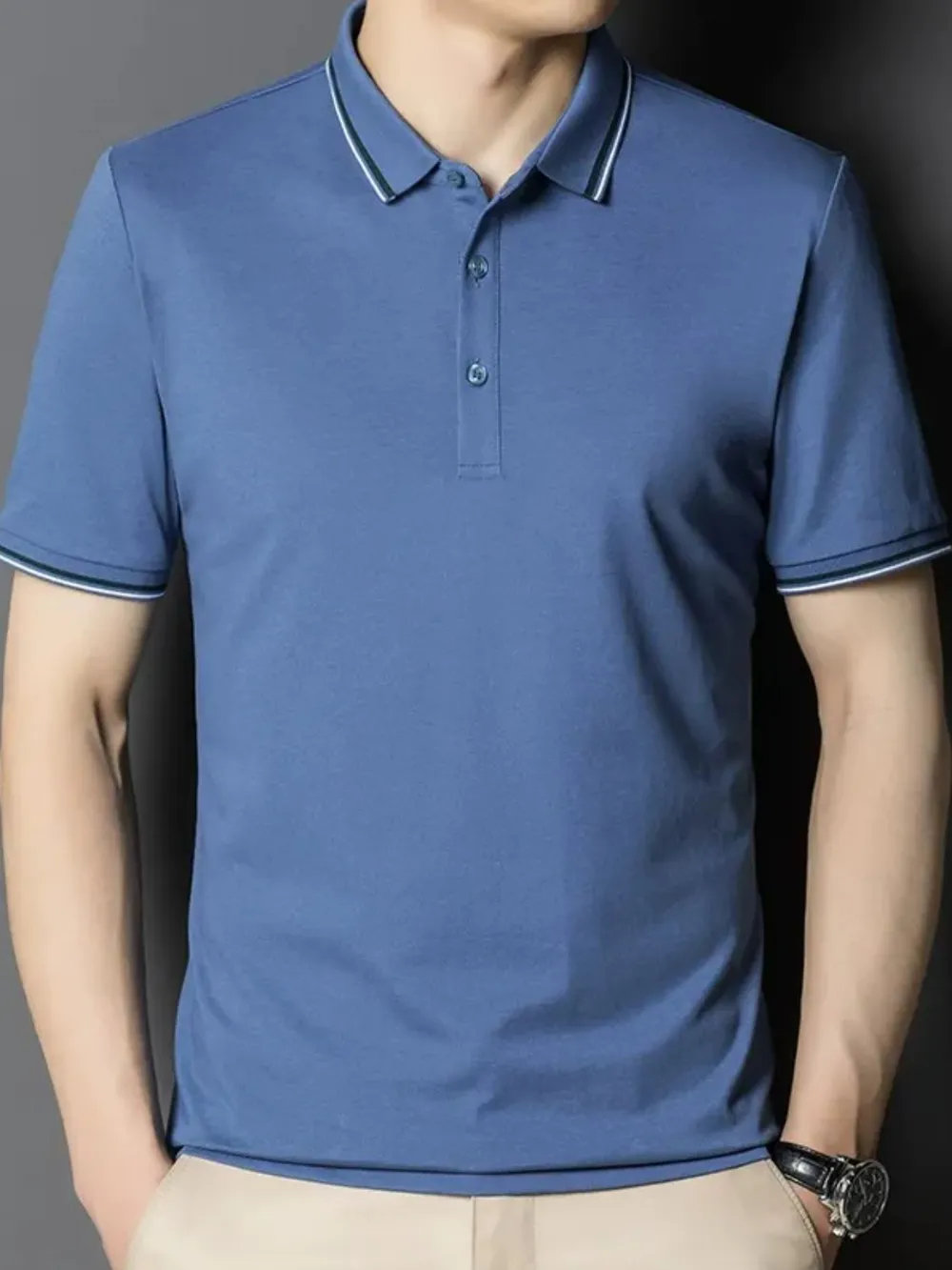 Men's Plus Size Button Detail Short Sleeve Polo, image 3