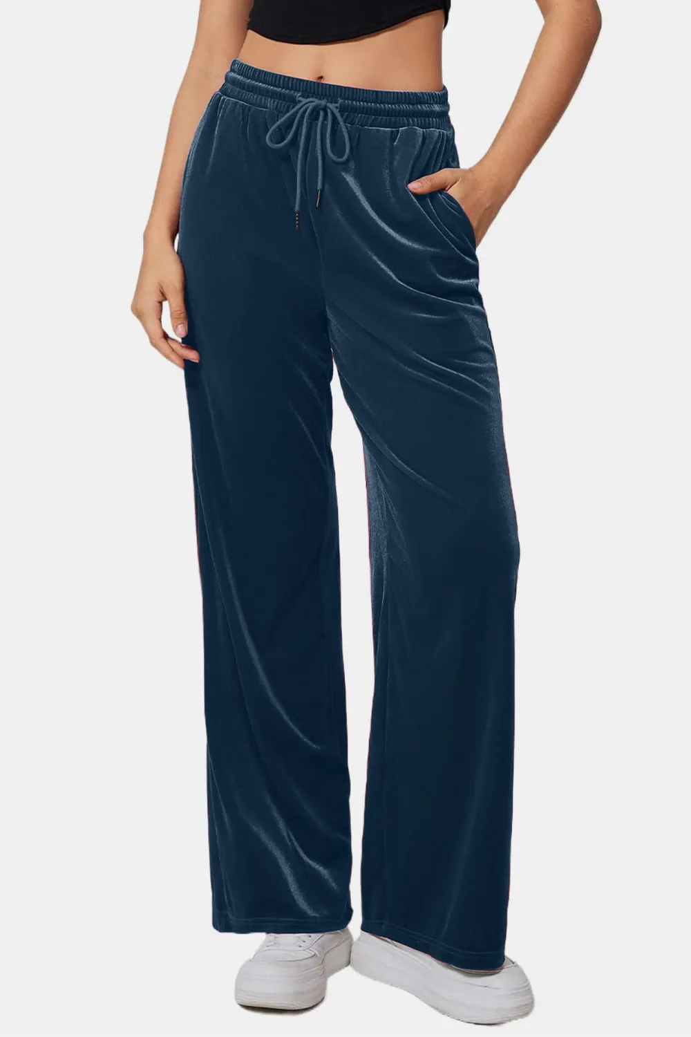 Drawstring Elastic Waist Straight Leg Pants, image 19