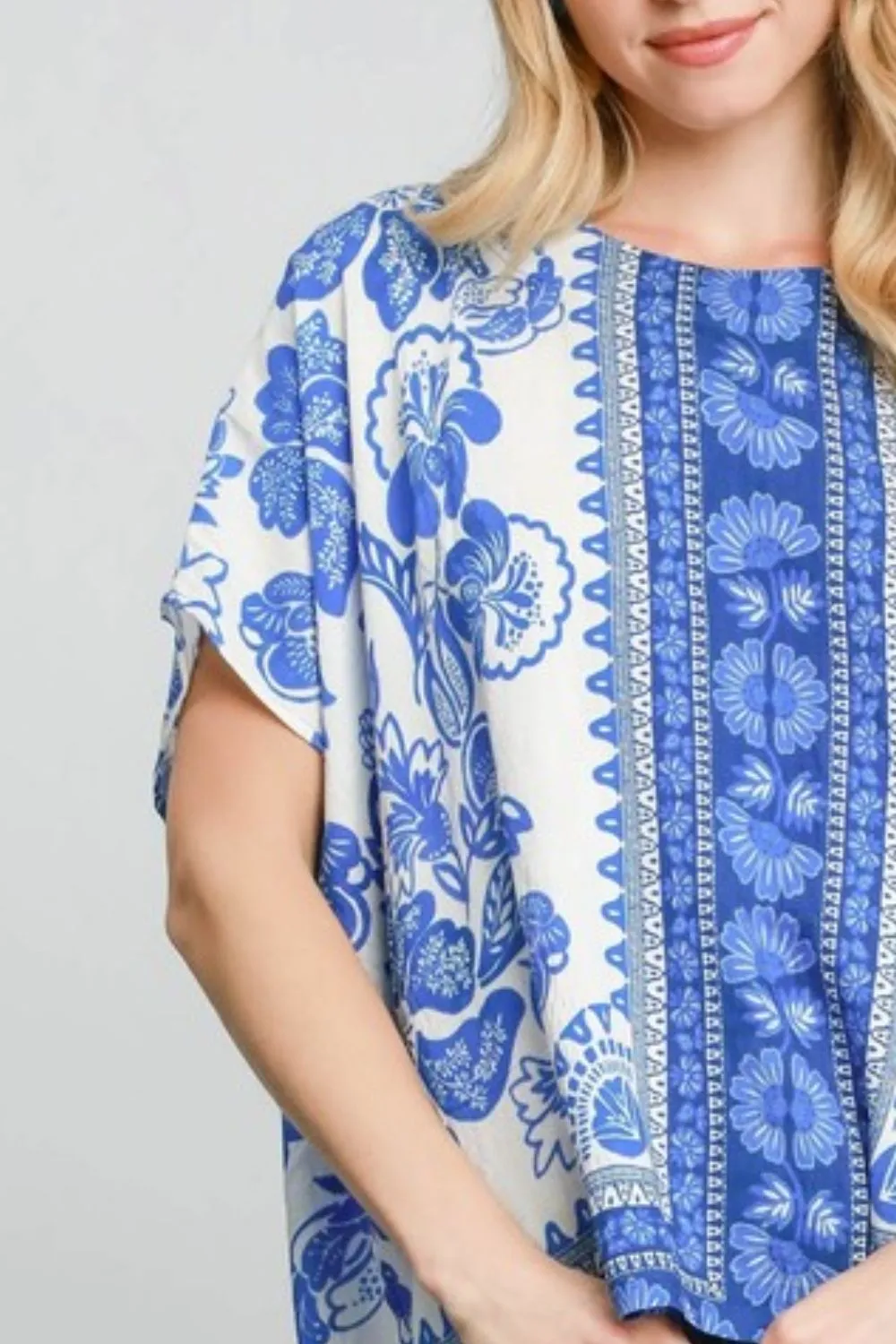 Full Size Floral Border Print Oversized Top Plus Size, image 2