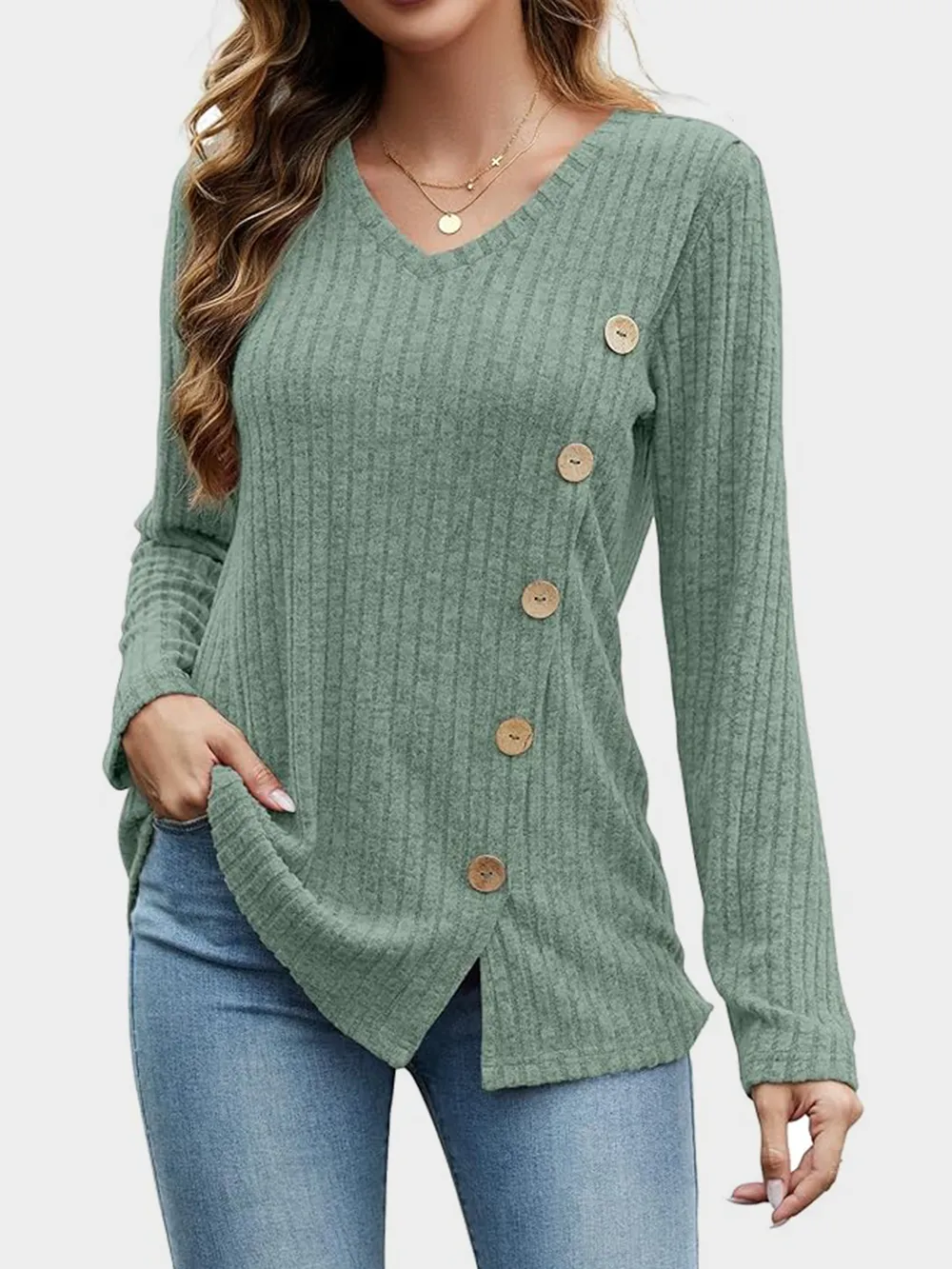 V-Neck Long Sleeve T-Shirt, image 31