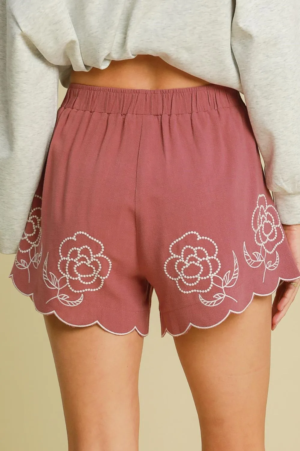 Full Size Linen Blend Shorts with Floral Embroidered Details Plus Size, image 3