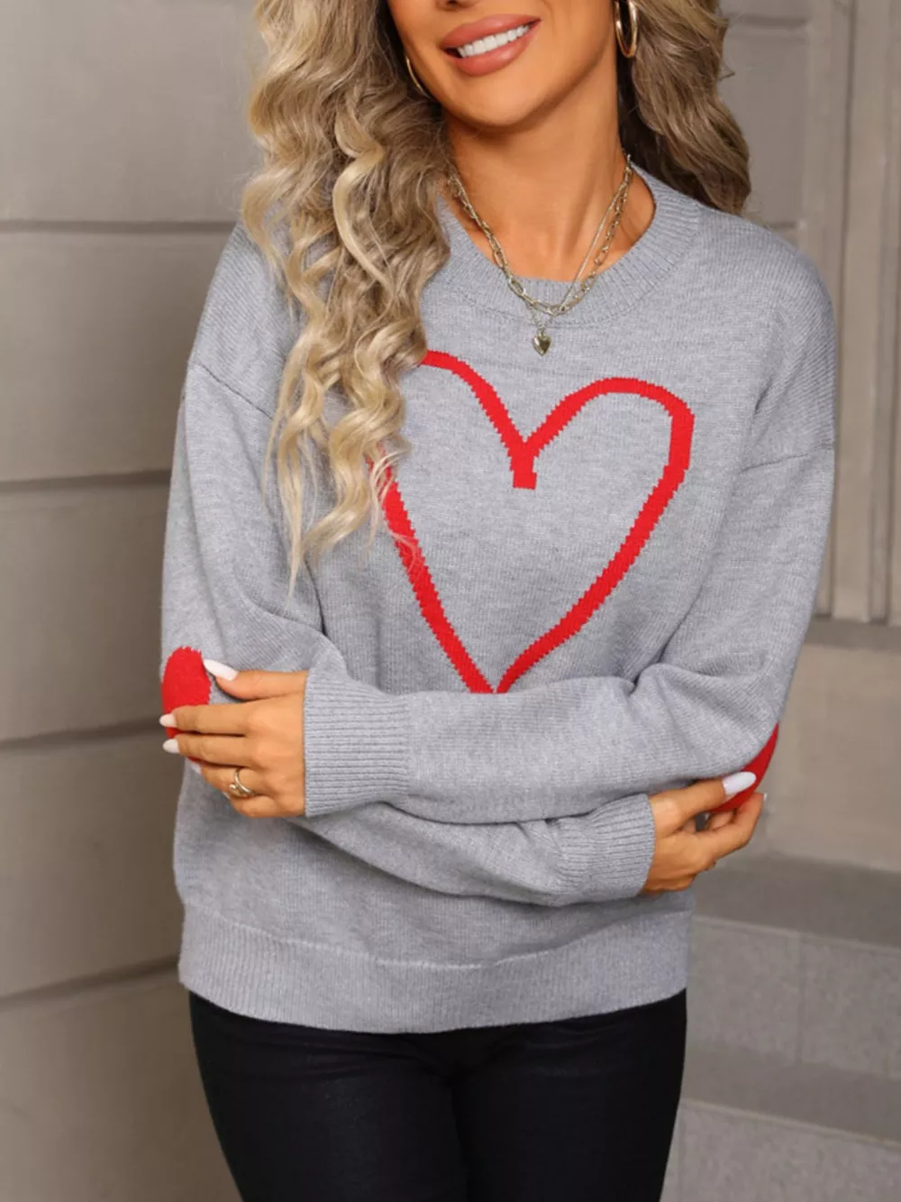 Valentine's Day Heart Graphic Dropped Shoulder Sweater, image 4