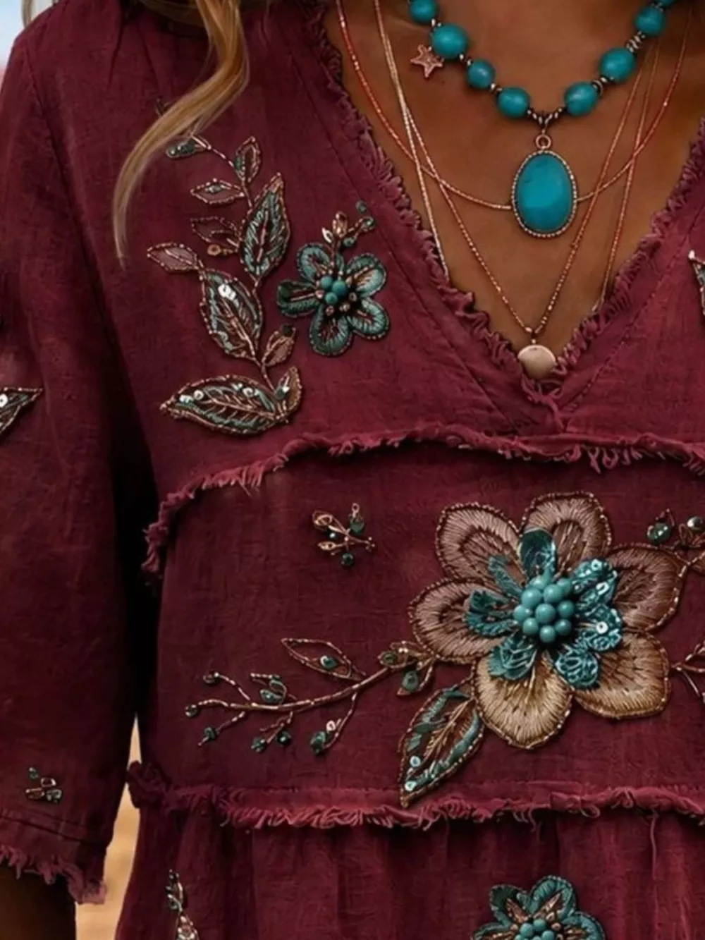 Full Size Floral Raw Hem V-Neck Blouse Plus Size, image 10
