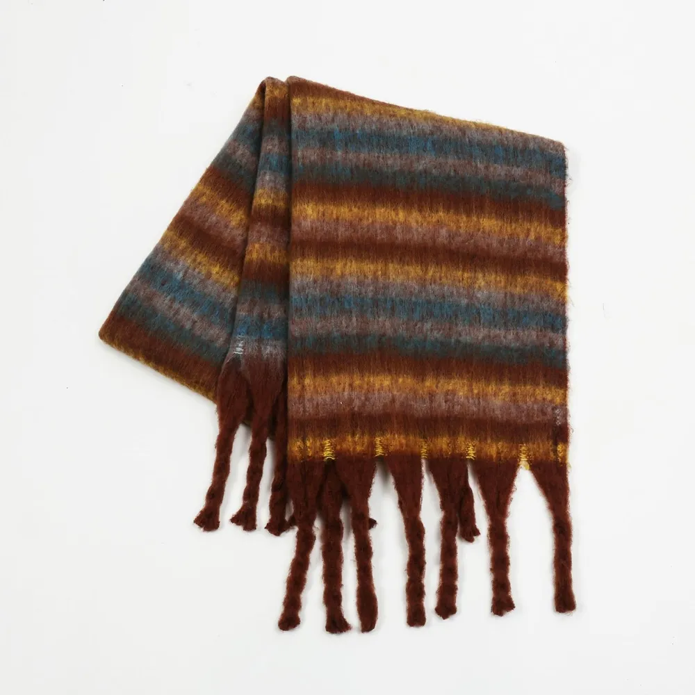 Fringe Contrast Striped Polyester Scarf, image 3
