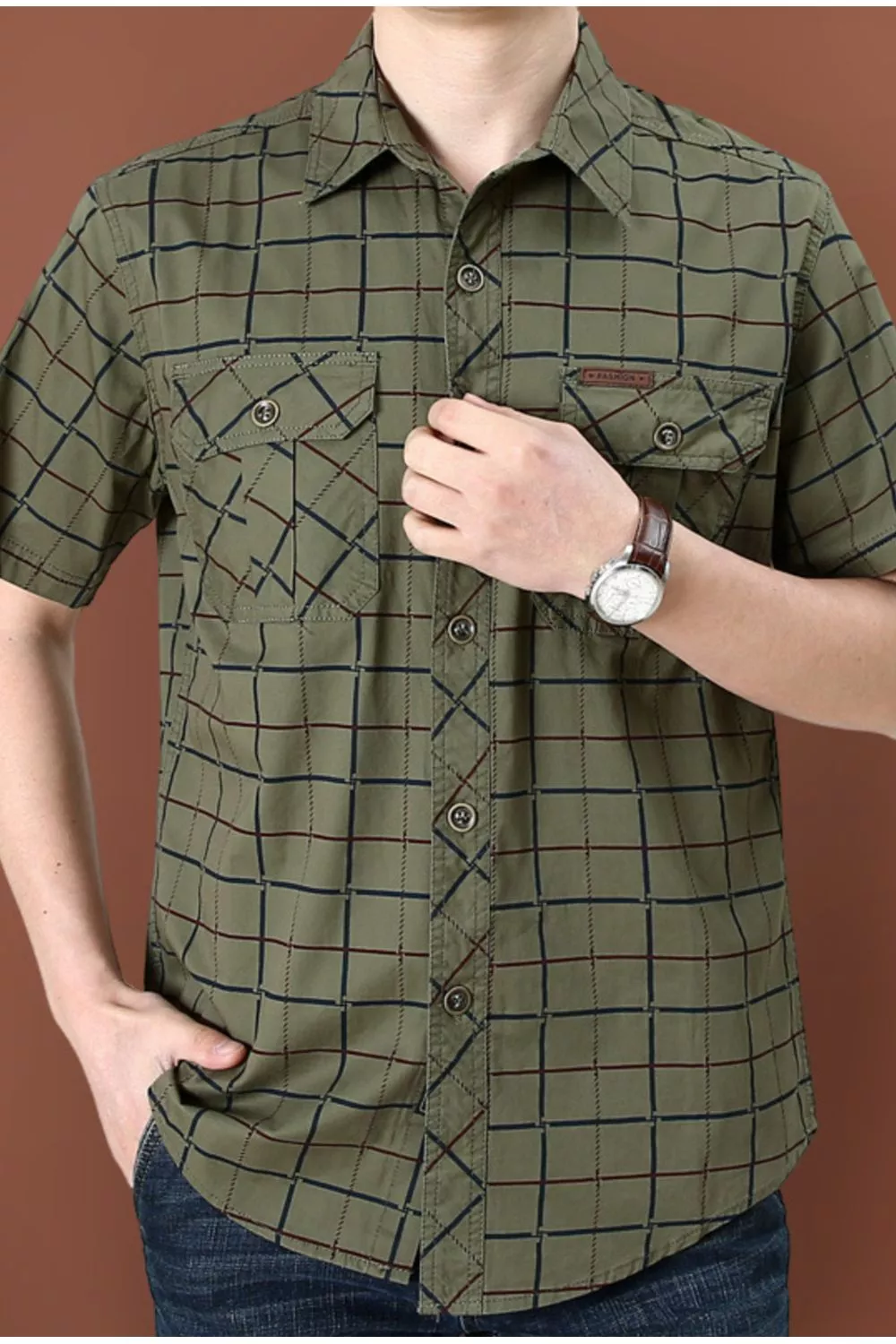 Men's Plus Size Casual Plaid Short Sleeve Shirt