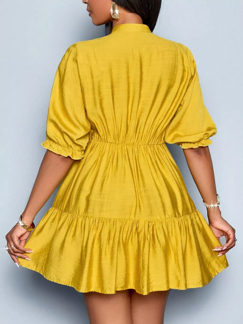 Notched Half Sleeve Tiered Dress, image 21