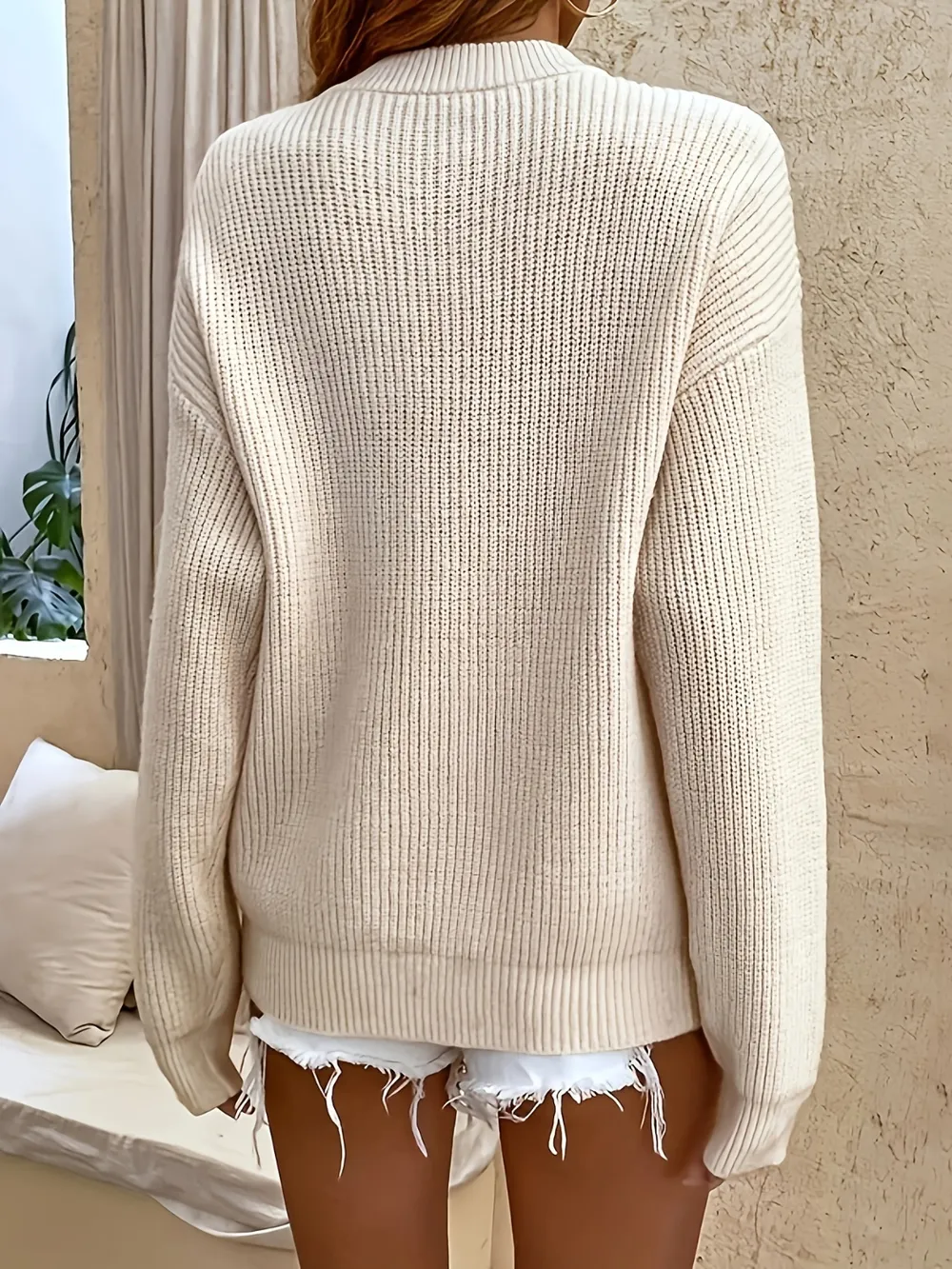 Half Button Dropped Shoulder Sweater, image 4